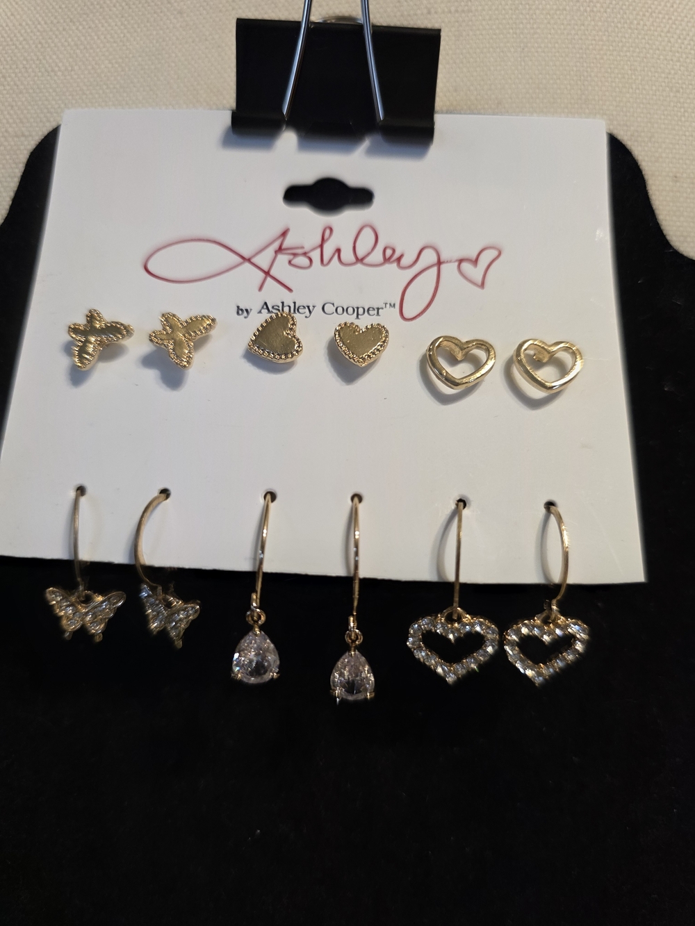 #1046 Ashley Cooper Gold Heart & Butterfly Earring Set - Mixed Gold Tones